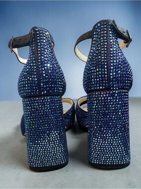 Jessica Simpson Navy Crystal Block Heels with Ankle Strap